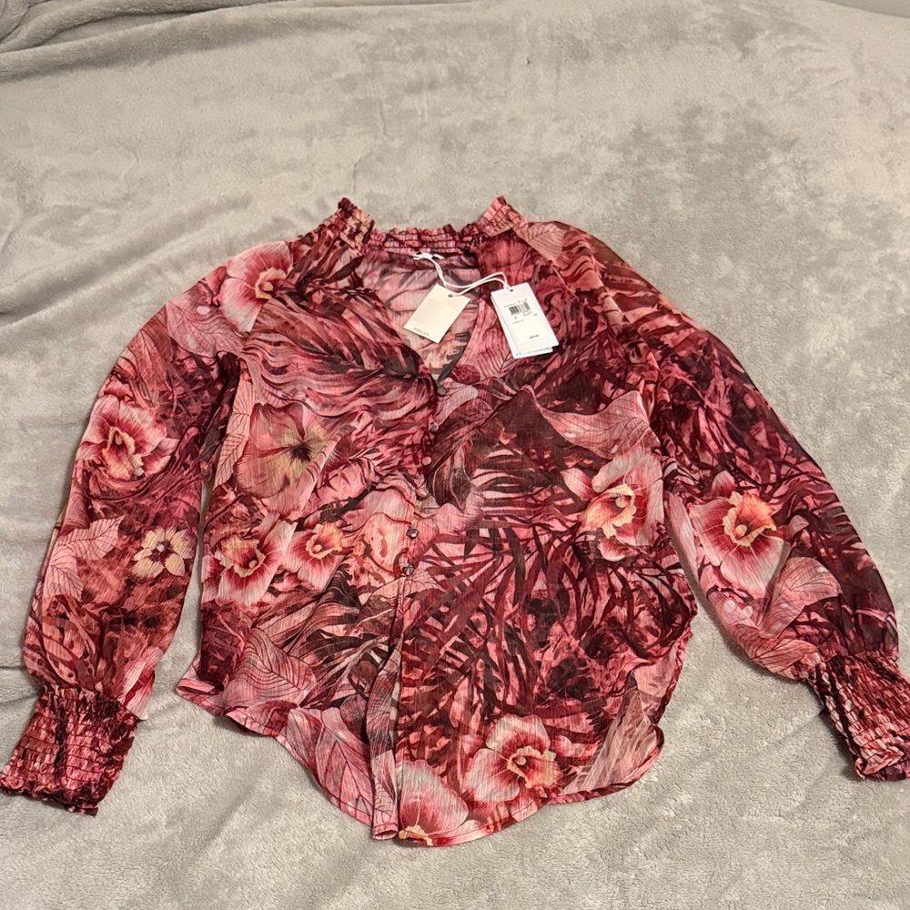 Guess Pink Tropical Print Blouse